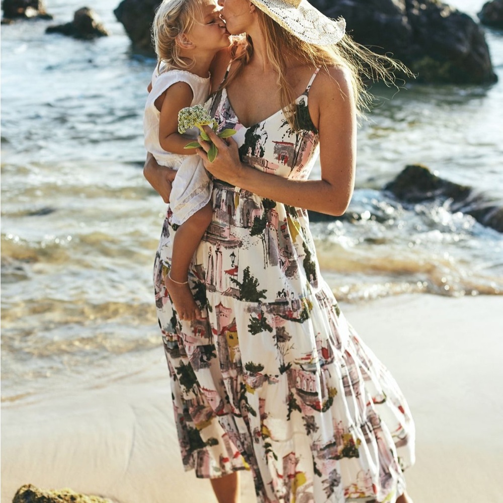 Anthropologie Pink and Green Midi Dress